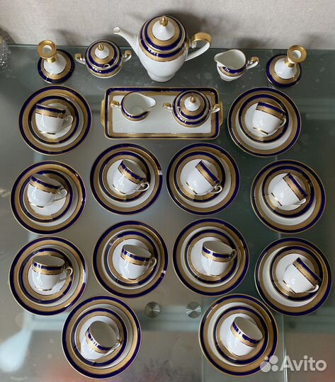 Чайный сервис,Кобальт,Антиквариат,Фарфор