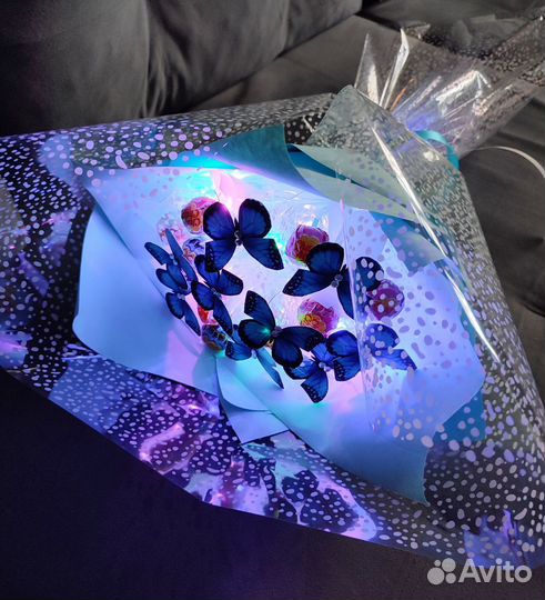 Сладкий Букет из Чупа-Чупсов и Бабочек светящийся