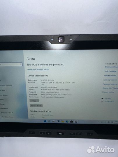 Защищенный ноутбук dell 7212 core i5-7300U