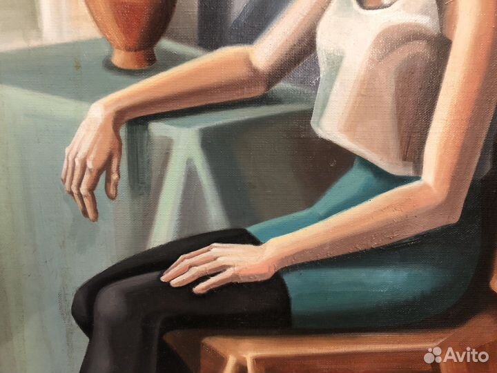 Картина холст масло, девушка на стуле