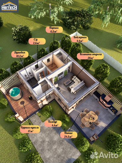Готовый проект бани из газобетона Левата, 57 м2, 1