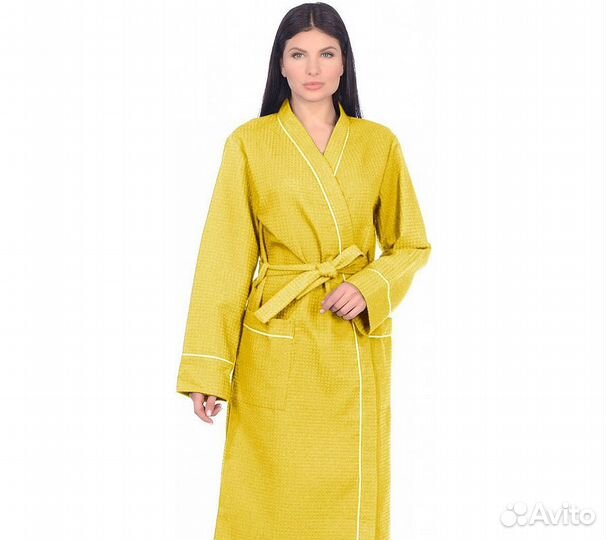 Халат вафельный Home One с кантом желтый 44