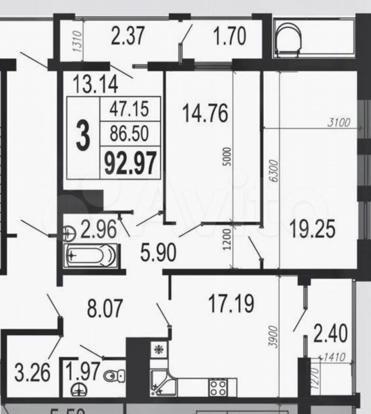 3-к. квартира, 93 м², 7/21 эт.