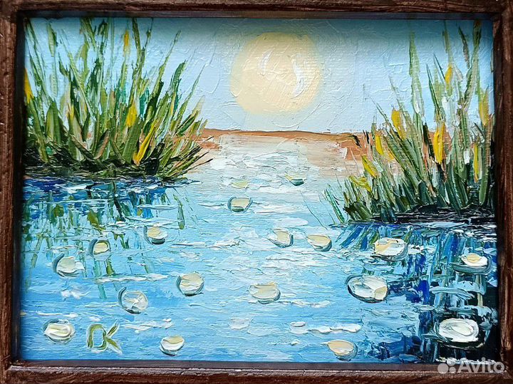 Картина маслом в рамке Пейзаж с прудом