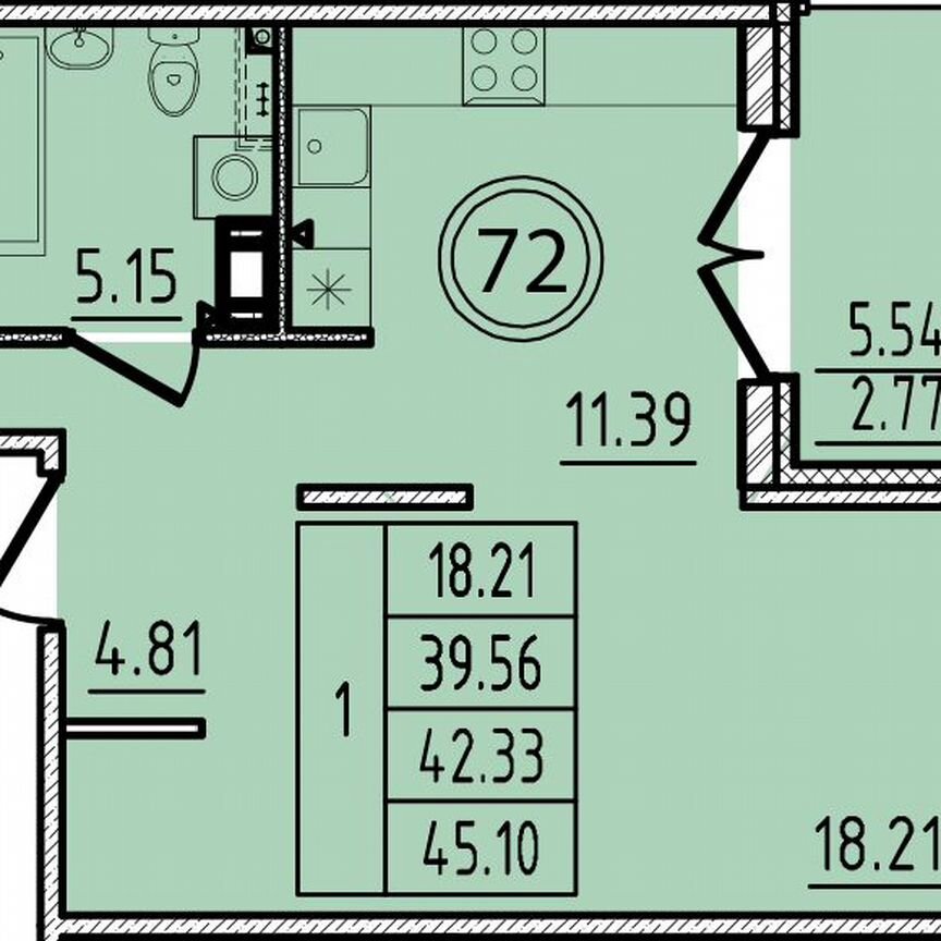 1-к. квартира, 39,6 м², 4/4 эт.