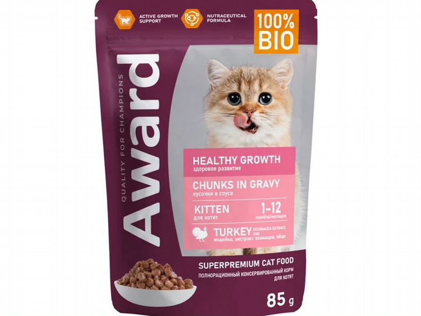 Пауч Award Healthy Growth для котят, с индейкой