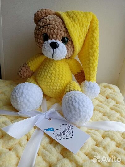 Вязанный детский плед игрушка подарок на выписку