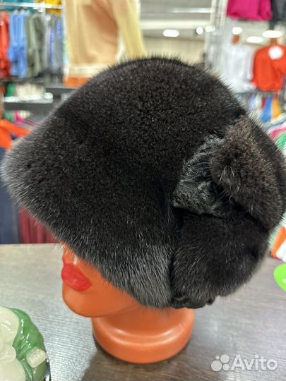 Шапка норковая, цвет черный, объем регулируется