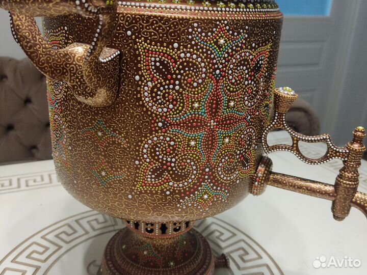 Тульский самовар, расписанный точечная роспись