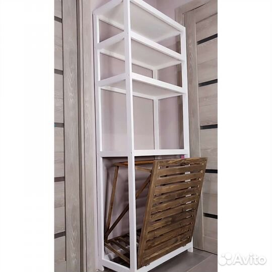 Стеллаж этажерка с корзиной для белья из массива