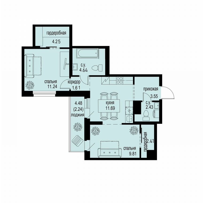 2-к. квартира, 53,9 м², 11/12 эт.