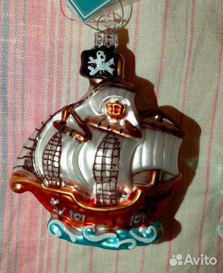 Елочная игрушка корабль пиратский, фрегат