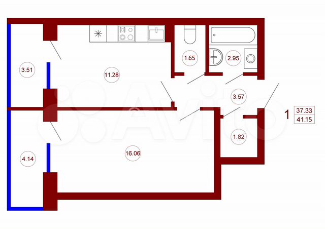 Купить 1-комнатную квартиру, 41.5 м² по адресу Воронеж, улица Ворошилова, 63/2, 