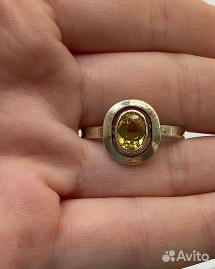 Кольцо серебро 875 звезда СССР мюз с цитрином