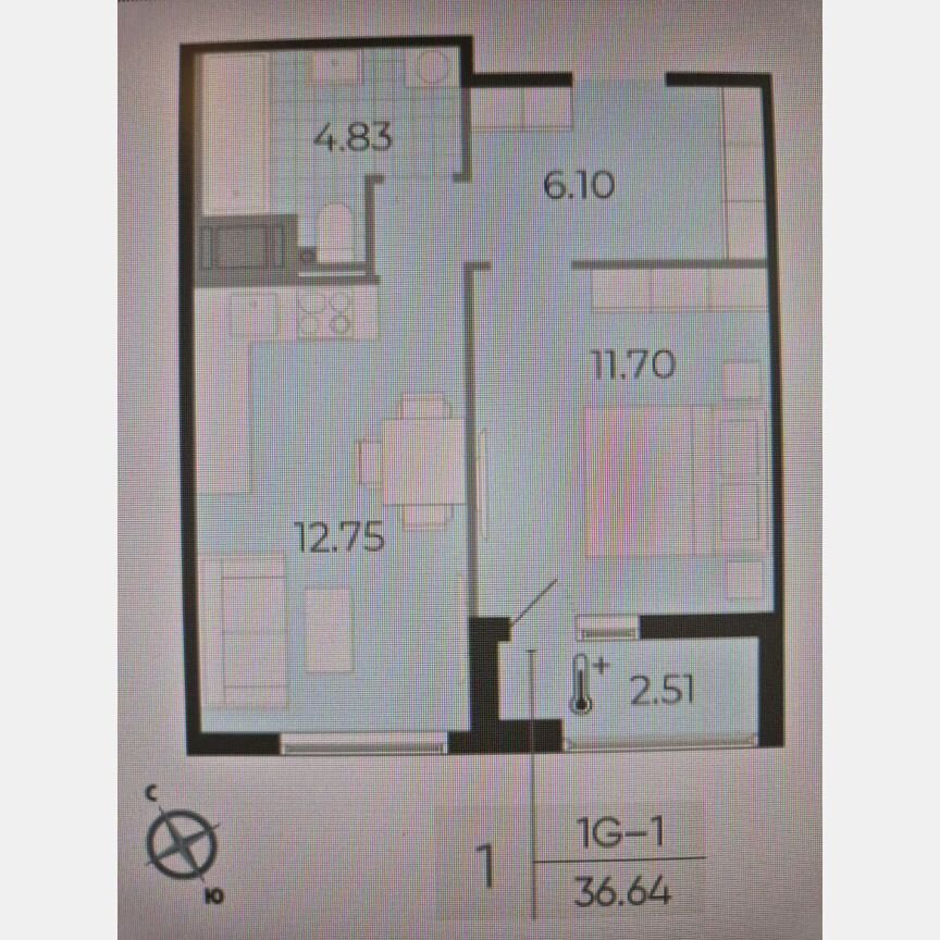 1-к. квартира, 36,6 м², 3/16 эт.