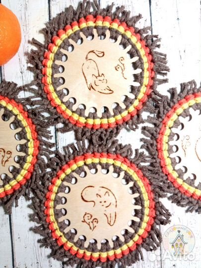 Подставка под кружку макраме/дерево