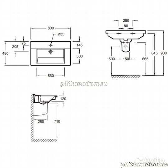 Jacob Delafon Struktura EXH112-00 раковина-столешница. 1 отверстие для смесителя, 3 размеченных отве