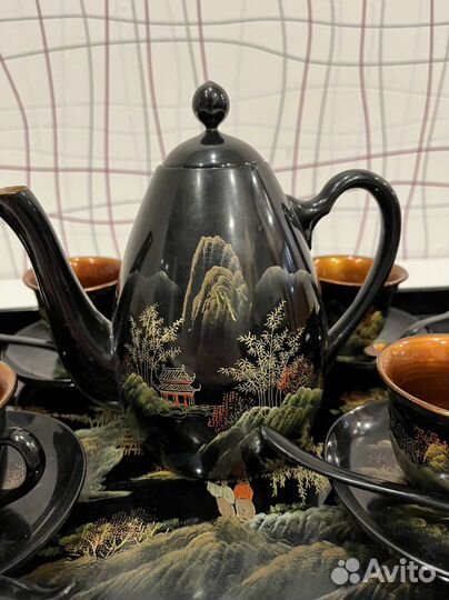 Китайский деревянный чайный сервиз набор гохуа