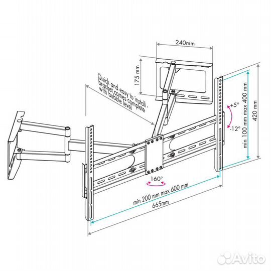 Кронштейн для телевизора угловой до 45кг
