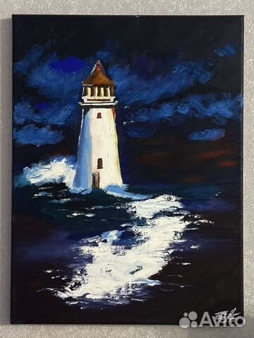 Картина маслом на холсте А3 маяк