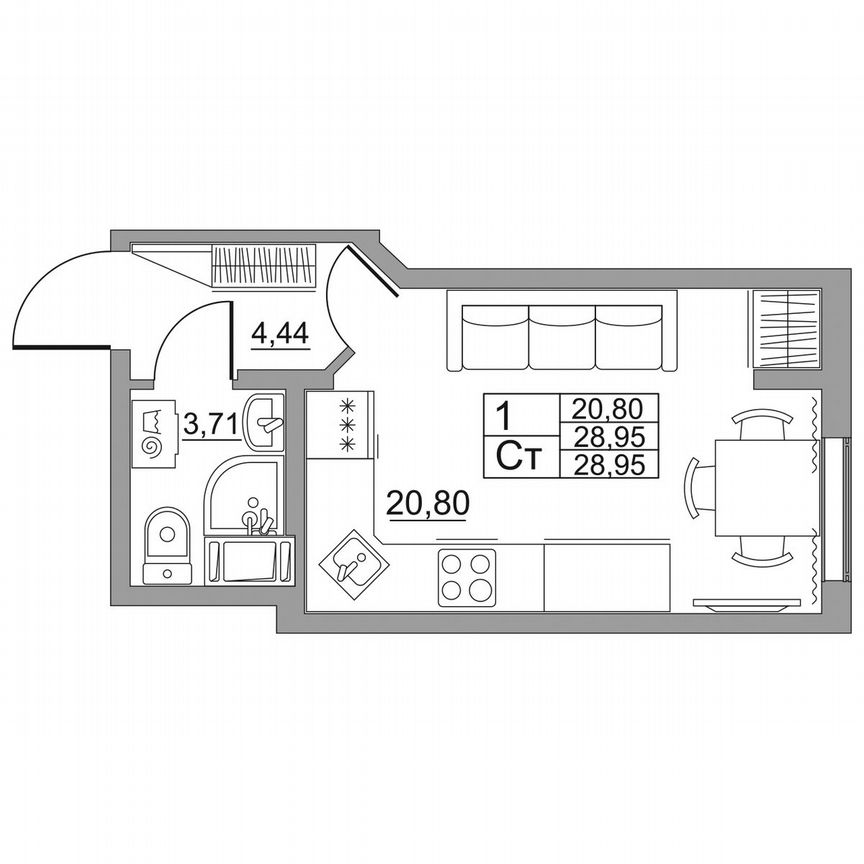 Квартира-студия, 29 м², 1/11 эт.