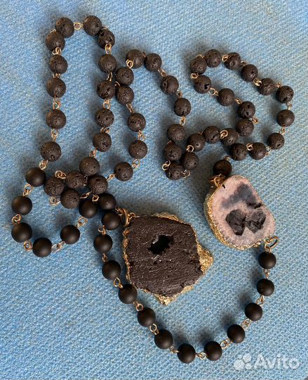 Колье бусы шунгит и друза агат новое 92 см