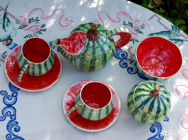 Чайный набор Арбуз Чайник, чашки, блюдца Фарфор