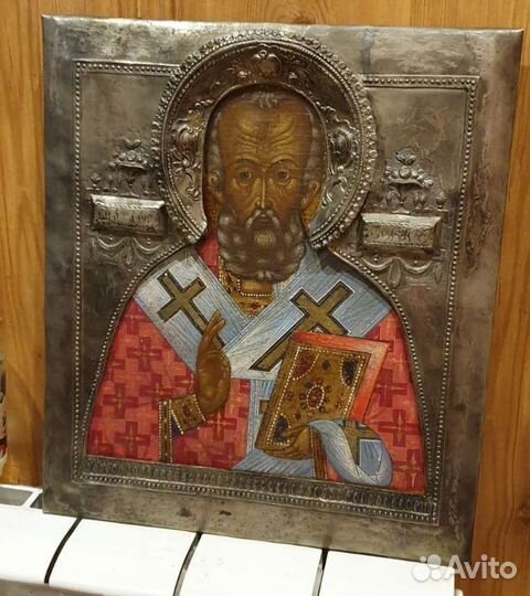 Икона Николай Чудотворец в окладе, 31 х 27.5 см