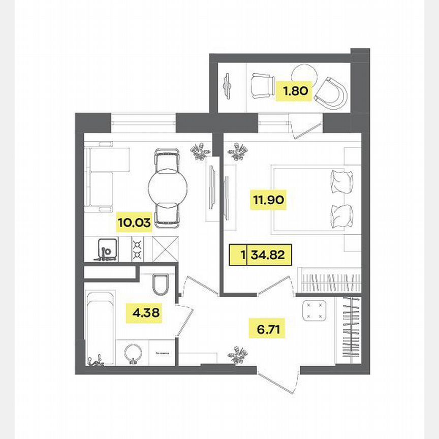 1-к. квартира, 34,8 м², 4/9 эт.