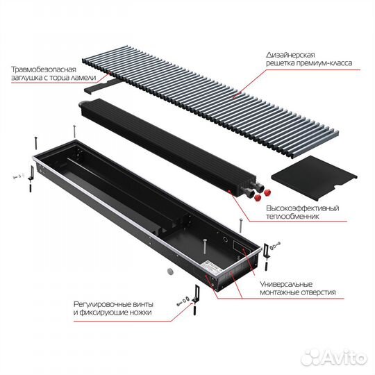 Конвектор внутрипольный Royal Thermo atrium-75/300/1100-DG-U-NA