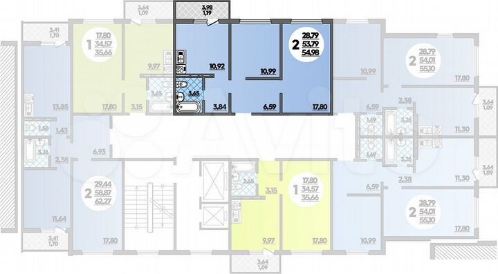2-к. квартира, 55 м², 3/16 эт.