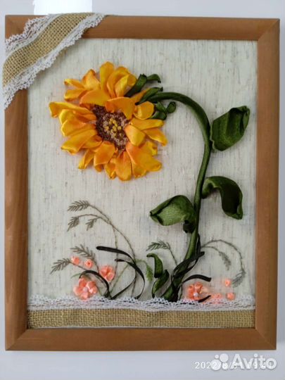 Картина, вышивка лентами