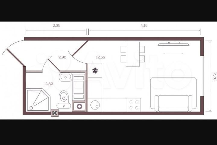 Комната 18,5 м² в 1-к., 2/3 эт.