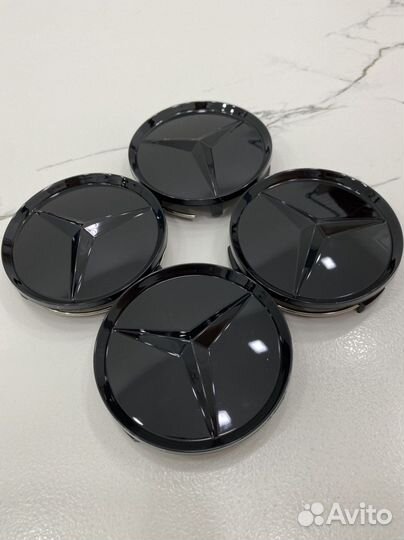 Колпачки mercedes черные глянцевые 75 мм