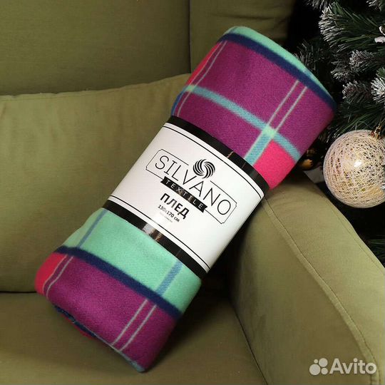 Плед 1.5-спальный, 130х170 см, флис, Клетка