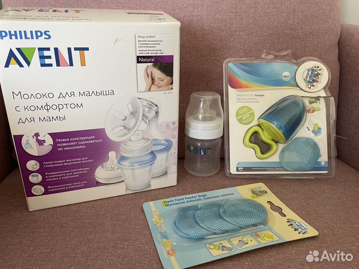 Молокоотсос avent с контейнерами, бутылочка,ниблер