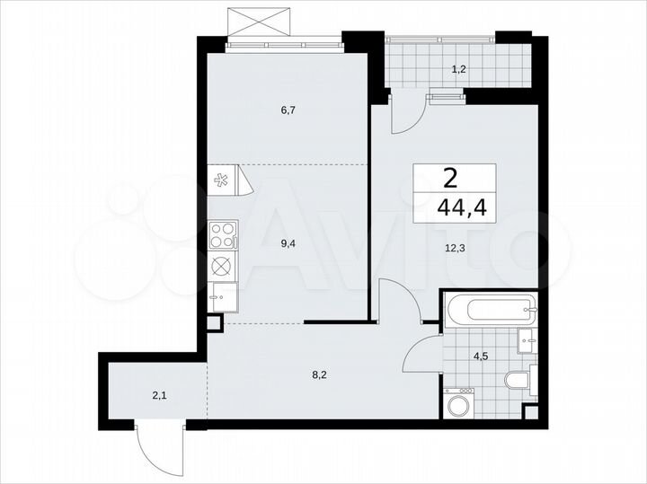 2-к. квартира, 44,4 м², 2/18 эт.