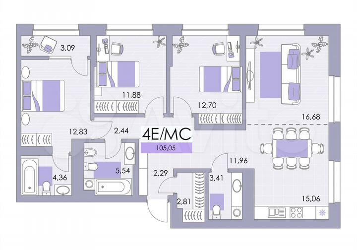 4-к. квартира, 105,1 м², 5/25 эт.