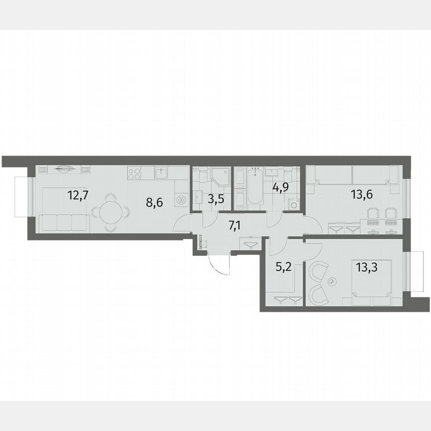 3-к. квартира, 68,9 м², 5/6 эт.