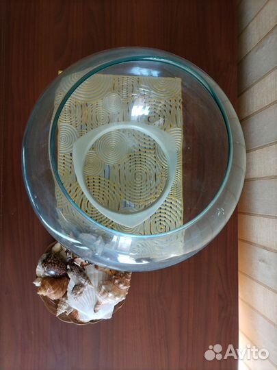 Аквариум круглый на 10л + ракушки