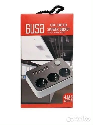 Сетевой фильтр удлинитель 3 розетки и 6 USB