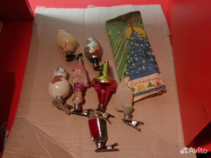 Елочные игрушки на прищепке 7 штук старинные