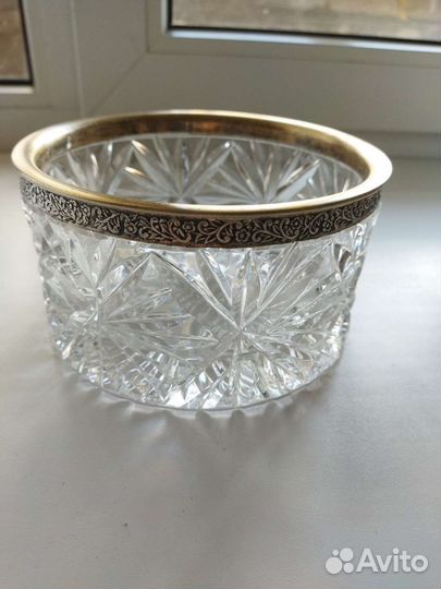Хрустальная конфетница СССР с мельхиором