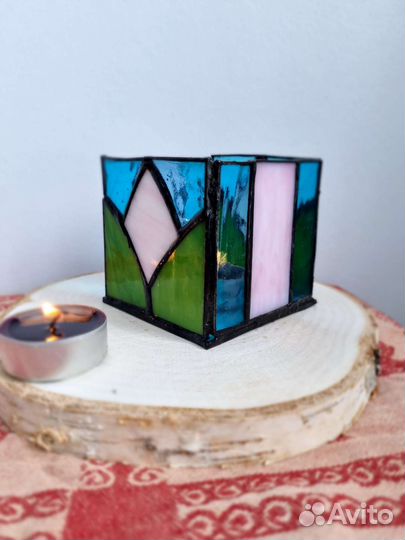 Подсвечник в стиле Тиффани Тюльпан(светло-розовый)