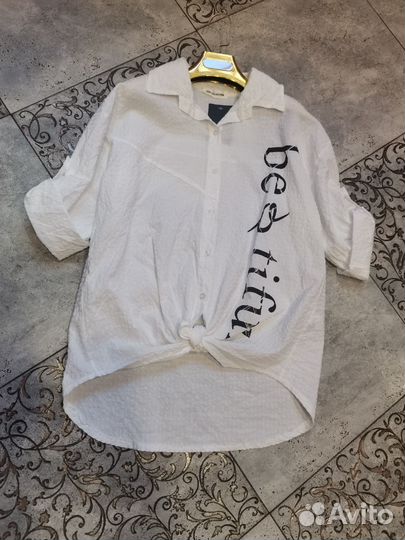 Блузка, рубашка женская. Италия. Жатка. S, M