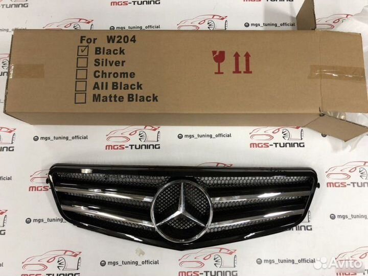 Решетка на Mercedes c-class 2 полосы хром