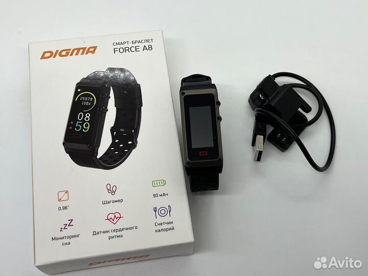 Умный фитнес браслет digma Force A8, черный новый