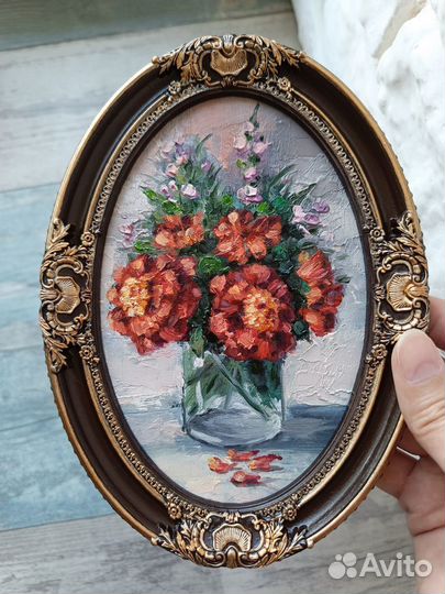 Картина маслом Натюрморт цветы бархатцев в раме