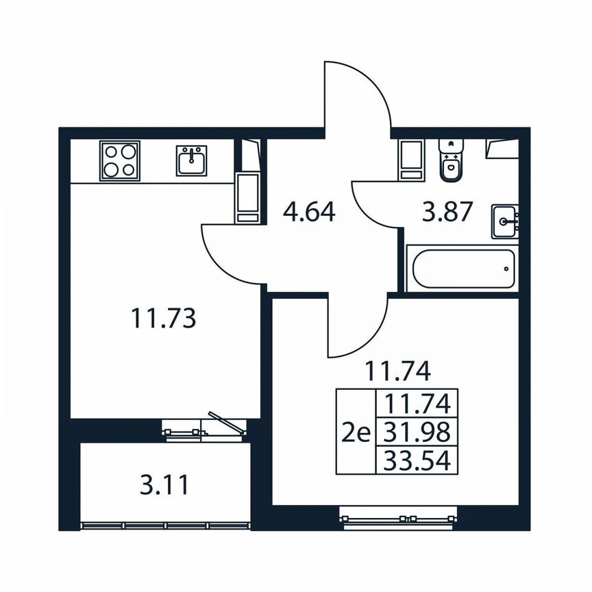 2-к. квартира, 35,1 м², 7/12 эт.