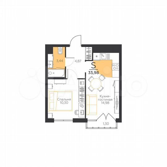 1-к. квартира, 34 м², 2/5 эт.